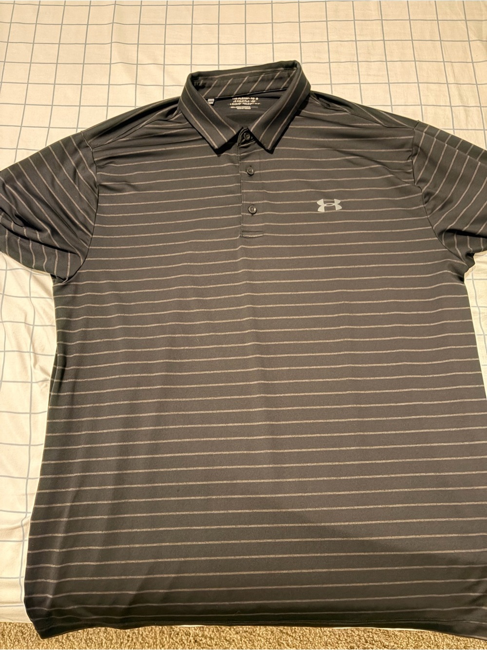 Under Armour Men’s Black Polo with Thin Gray Stripes